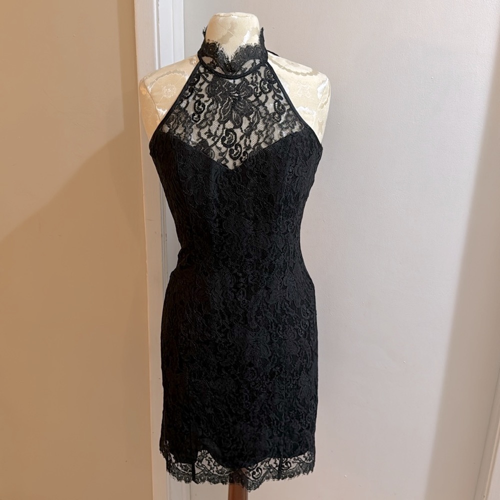 Laundry Vintage LBD Black Lace Lined Sexy Cut Out Back Dress by Shelli Segal 4